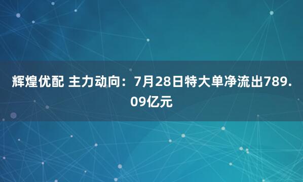 辉煌优配 主力动向:7月28日特大单净流出789.09亿元